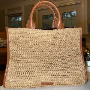 ANTONIO MELANI Straw Raffia Contrast Trim Book Tote Bag